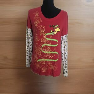 Peanuts Christmas T-Shirt Women Small Woodstock Snoopy Long Sleeved Graphic